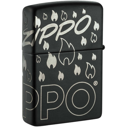 Zippo Lighter: Zippo Flames Design Black Matte | 48908