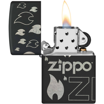Zippo Lighter: Zippo Flames Design Black Matte | 48908