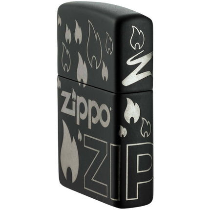 Zippo Lighter: Zippo Flames Design Black Matte | 48908