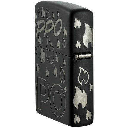 Zippo Lighter: Zippo Flames Design Black Matte | 48908
