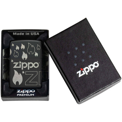 Zippo Lighter: Zippo Flames Design Black Matte | 48908