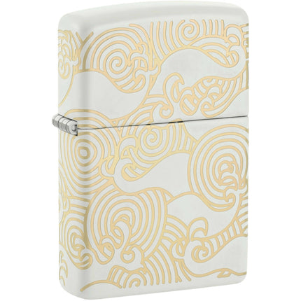 Zippo Lighter - Waves Design White Metal Construction Refillable Windproof | 48909