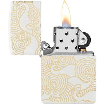 Zippo Lighter - Waves Design White Metal Construction Refillable Windproof | 48909