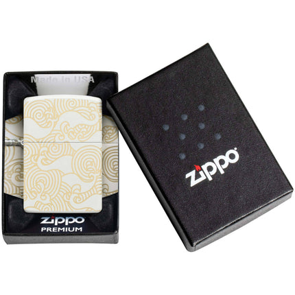 Zippo Lighter - Waves Design White Metal Construction Refillable Windproof | 48909