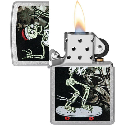 Zippo Lighter: Skeleton Skateboard Design Street Chrome | 48911