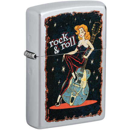 Zippo Lighter: Rock & Roll Guitar Girl Satin Chrome | 48930