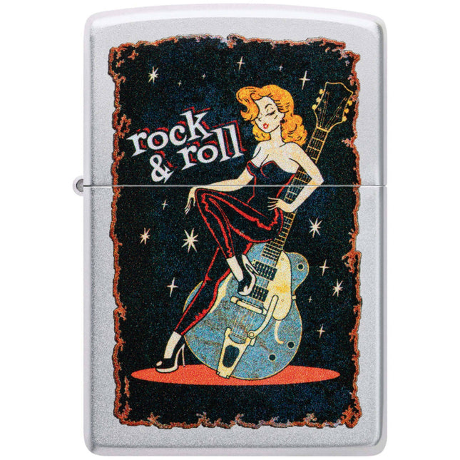 Zippo Lighter: Rock & Roll Guitar Girl Satin Chrome | 48930