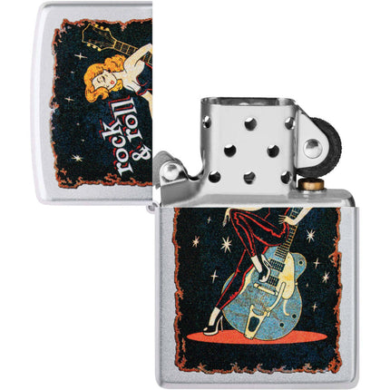 Zippo Lighter: Rock & Roll Guitar Girl Satin Chrome | 48930