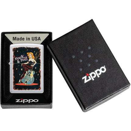 Zippo Lighter: Rock & Roll Guitar Girl Satin Chrome | 48930