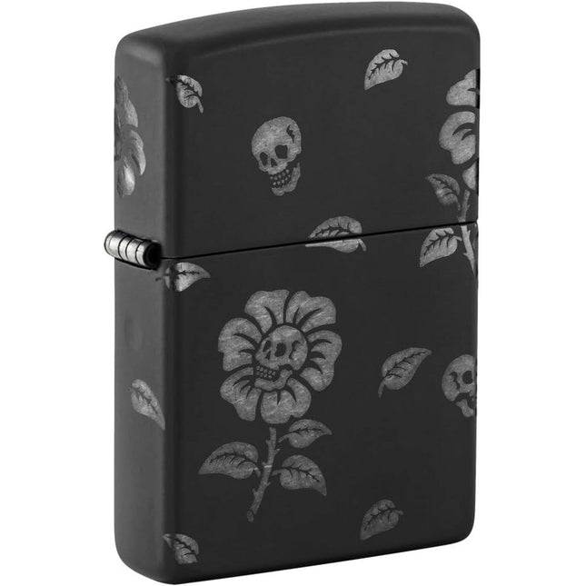 Zippo Lighter: Flower Skulls Design Black Matte | 48931