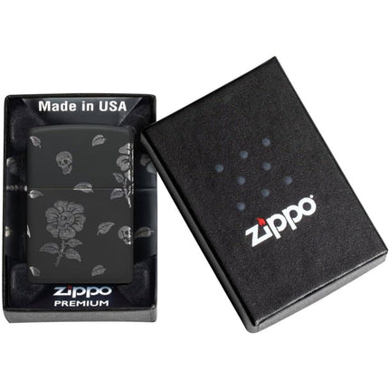 Zippo Lighter: Flower Skulls Design Black Matte | 48931