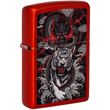 Zippo Lighter: Dragon Tiger Design Metallic Red | 48933