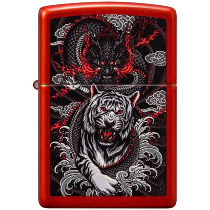 Zippo Lighter: Dragon Tiger Design Metallic Red | 48933