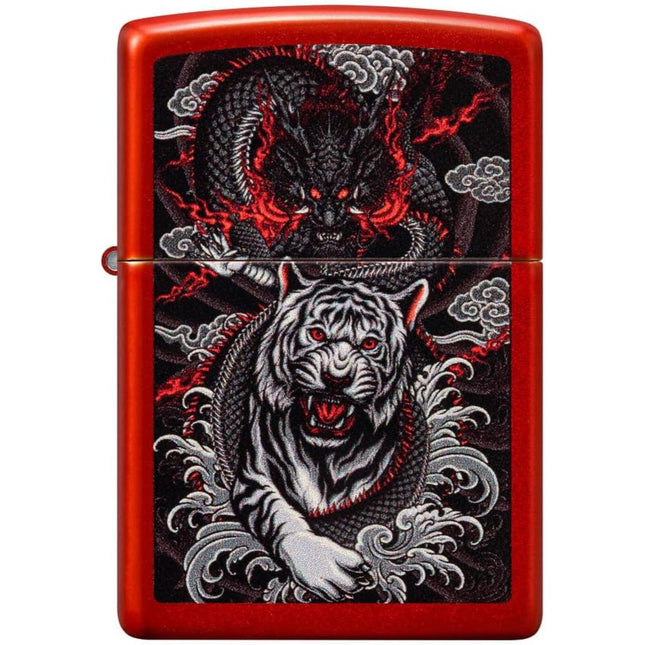 Zippo Lighter: Dragon Tiger Design Metallic Red | 48933