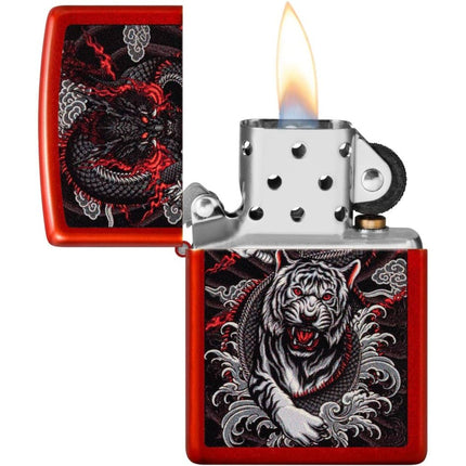 Zippo Lighter: Dragon Tiger Design Metallic Red | 48933