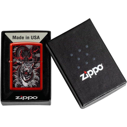 Zippo Lighter: Dragon Tiger Design Metallic Red | 48933