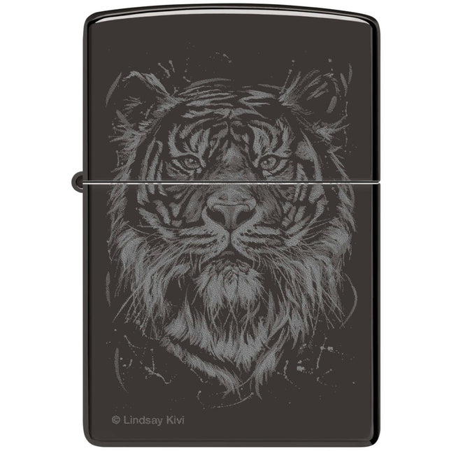 Zippo Lighter: Lindsay Kivi The Big Cat Design High Polish Black | 48935