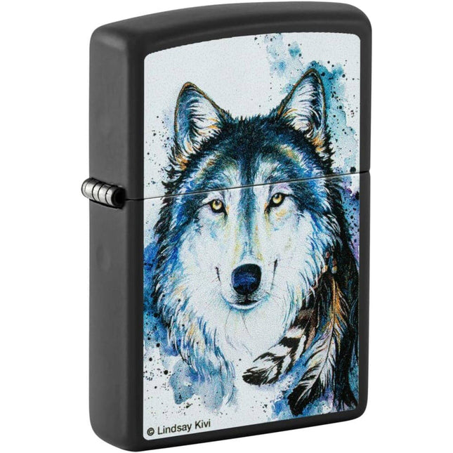 Zippo Lighter: Lindsay Kivi Feed the Good Wolf Design Black Matte | 48936