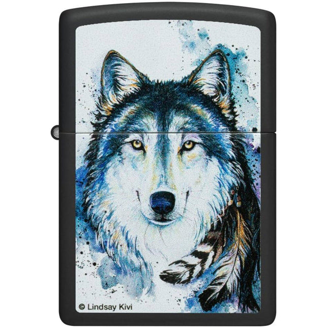 Zippo Lighter: Lindsay Kivi Feed the Good Wolf Design Black Matte | 48936