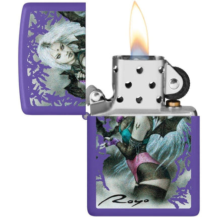 Zippo Lighter: Luis Royo Mystical Bats Woman Purple Matte | 48963