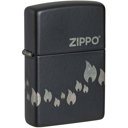 Zippo Windproof Lighter - Flame Icons Design Black Matte with Chrome Metal | 48980