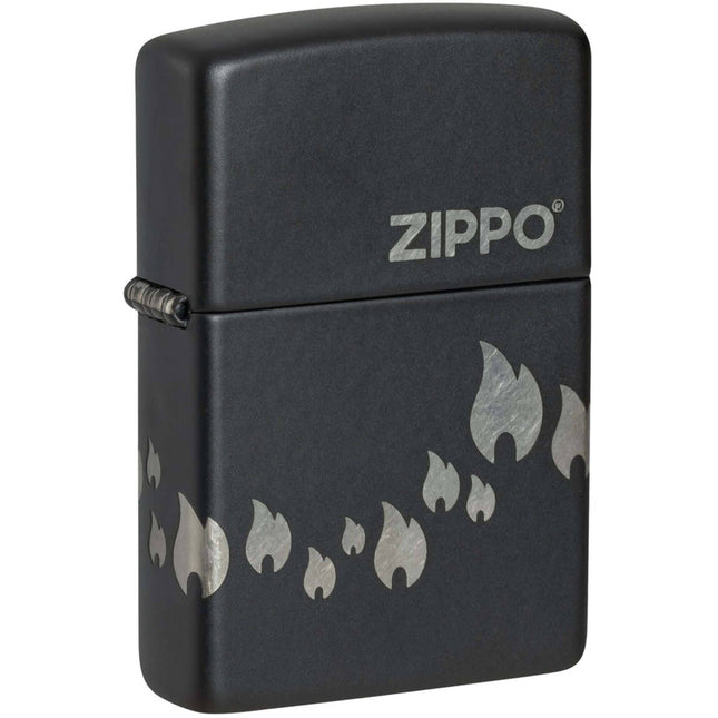 Zippo Windproof Lighter - Flame Icons Design Black Matte with Chrome Metal | 48980