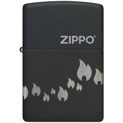 Zippo Windproof Lighter - Flame Icons Design Black Matte with Chrome Metal | 48980