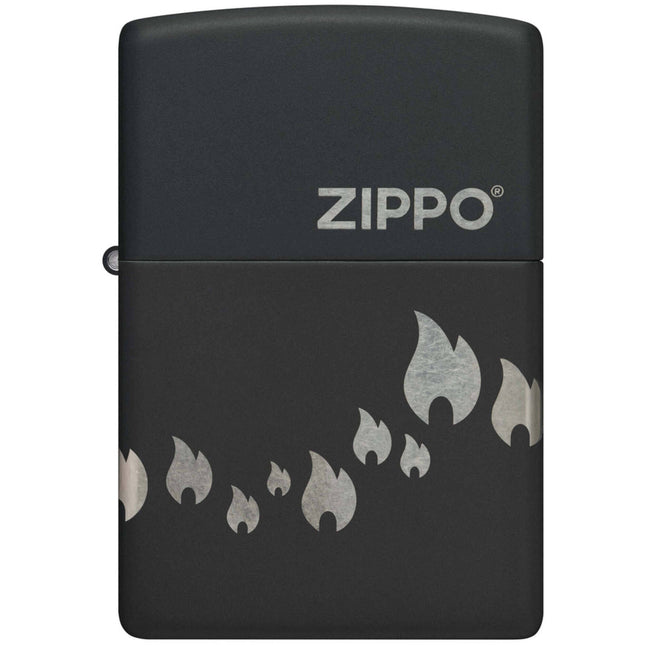 Zippo Windproof Lighter - Flame Icons Design Black Matte with Chrome Metal | 48980