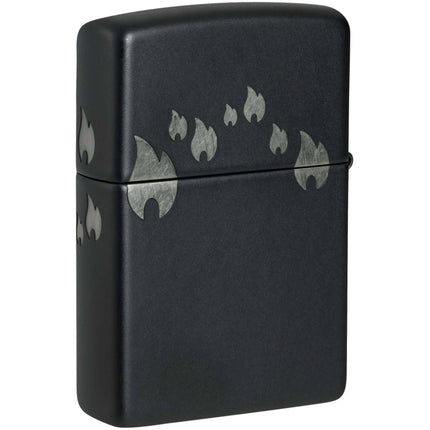 Zippo Windproof Lighter - Flame Icons Design Black Matte with Chrome Metal | 48980