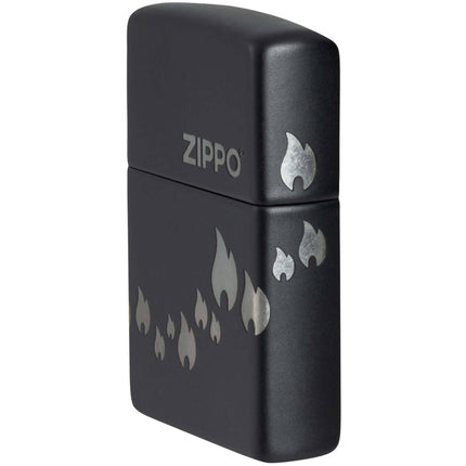 Zippo Windproof Lighter - Flame Icons Design Black Matte with Chrome Metal | 48980