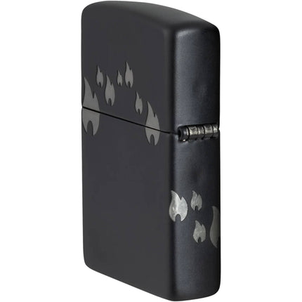 Zippo Windproof Lighter - Flame Icons Design Black Matte with Chrome Metal | 48980