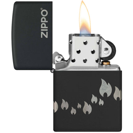 Zippo Windproof Lighter - Flame Icons Design Black Matte with Chrome Metal | 48980