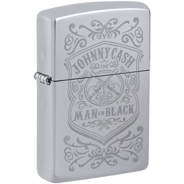 Zippo Lighter: Johnny Cash The Man in Black Engraved High Polish Chrome | 48991