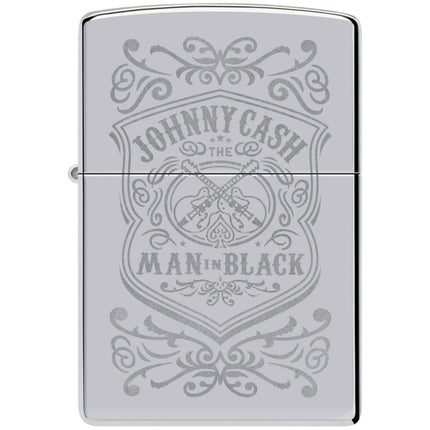 Zippo Lighter: Johnny Cash The Man in Black Engraved High Polish Chrome | 48991