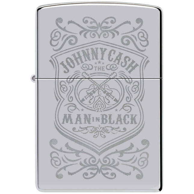 Zippo Lighter: Johnny Cash The Man in Black Engraved High Polish Chrome | 48991