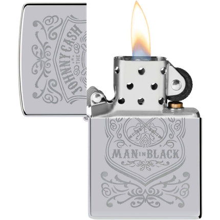 Zippo Lighter: Johnny Cash The Man in Black Engraved High Polish Chrome | 48991