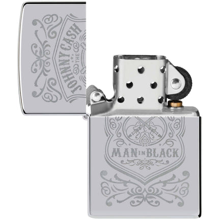 Zippo Lighter: Johnny Cash The Man in Black Engraved High Polish Chrome | 48991
