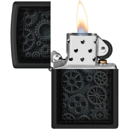 Zippo Lighter: Steampunk Gears Design Black Matte | 48999