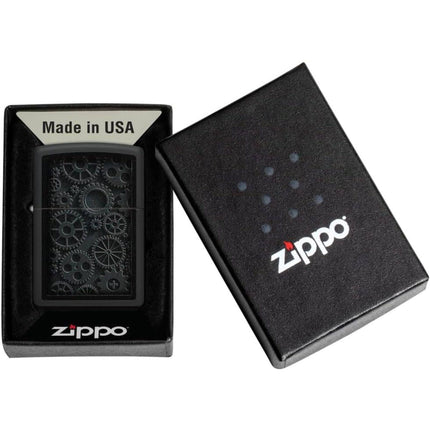 Zippo Lighter: Steampunk Gears Design Black Matte | 48999