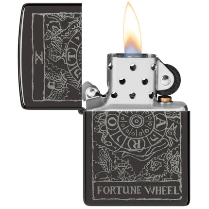 Zippo Lighter: Fortune Wheel Design High Polish Black | 46138