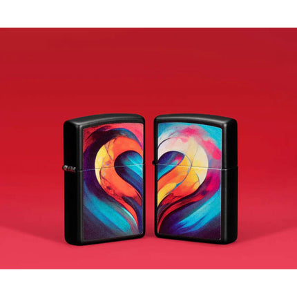 Zippo Windproof Lighter Set Color Image Whole Heart design Black Matte 46154