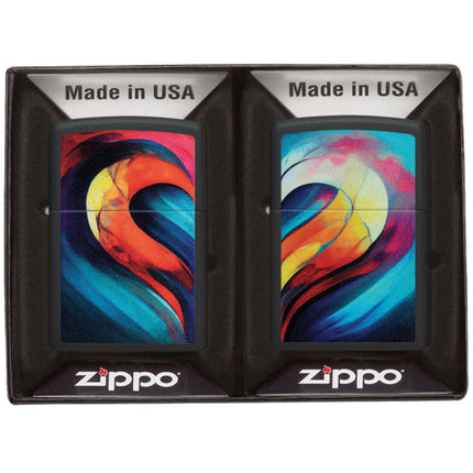 Zippo Windproof Lighter Set Color Image Whole Heart design Black Matte 46154