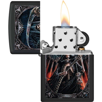 Zippo Lighter: Anne Stokes Grim Reaper Design Black Matte | 46164