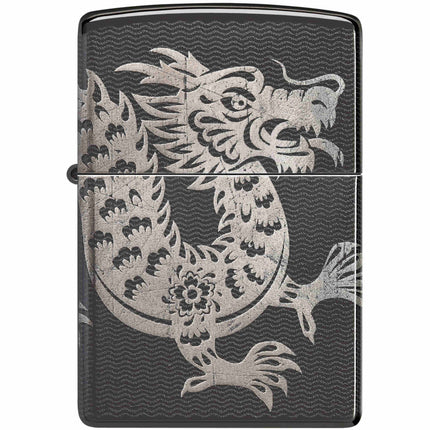 Zippo Windproof Pocket Lighter Lucky Dragon Design High Polish Black Metal 46260