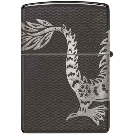 Zippo Windproof Pocket Lighter Lucky Dragon Design High Polish Black Metal 46260