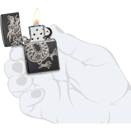 Zippo Windproof Pocket Lighter Lucky Dragon Design High Polish Black Metal 46260
