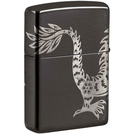 Zippo Windproof Pocket Lighter Lucky Dragon Design High Polish Black Metal 46260