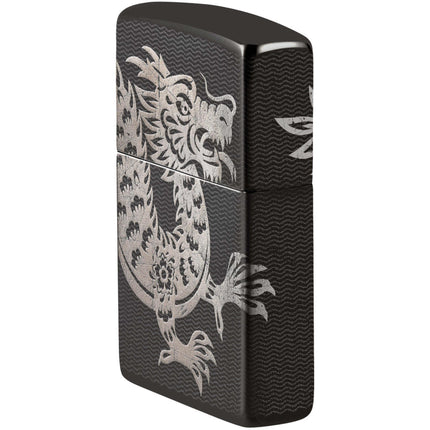 Zippo Windproof Pocket Lighter Lucky Dragon Design High Polish Black Metal 46260