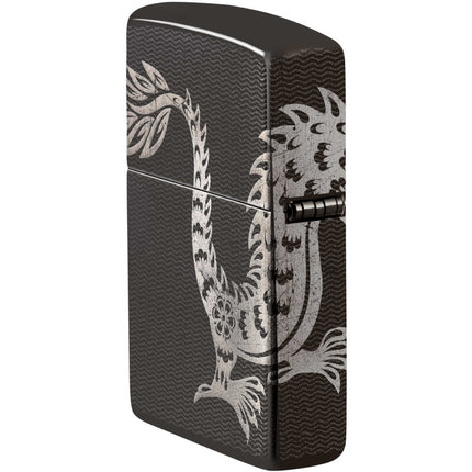Zippo Windproof Pocket Lighter Lucky Dragon Design High Polish Black Metal 46260