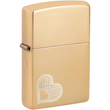 Zippo Lighter: Double Heart Design High Polish Brass | 46281